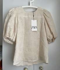 [ZARA 新品] タグ付き 45.99→20.00 刺繍デザインパフスリーブ ブラウス アイボリー